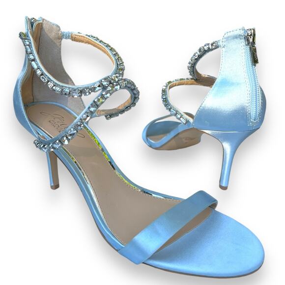 Jewel Badgley Mischka Women's Celine Heeled Sandal, Sky Blue | sz 9 *New w/ Flaw - Picture 2 of 16